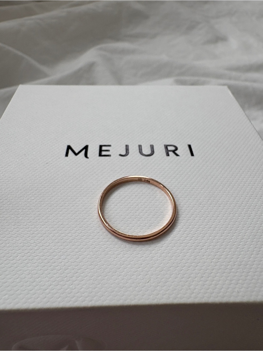 Mejuri 14k dainty delicate Solid Rose Gold Slim Stacker Ring band in size 5